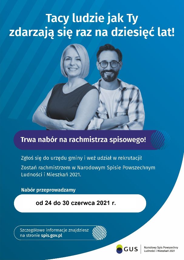 Plakat informujący o naborze uzupełniającym na rachmistrzów spisowych
