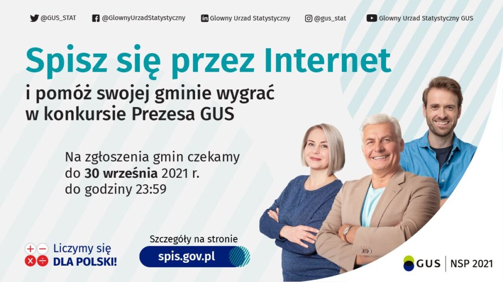 Grafika informująca o konkursie i zachęcająca do udziału w Narodowym Spisie Powszechnym Ludności i Mieszkań 2021