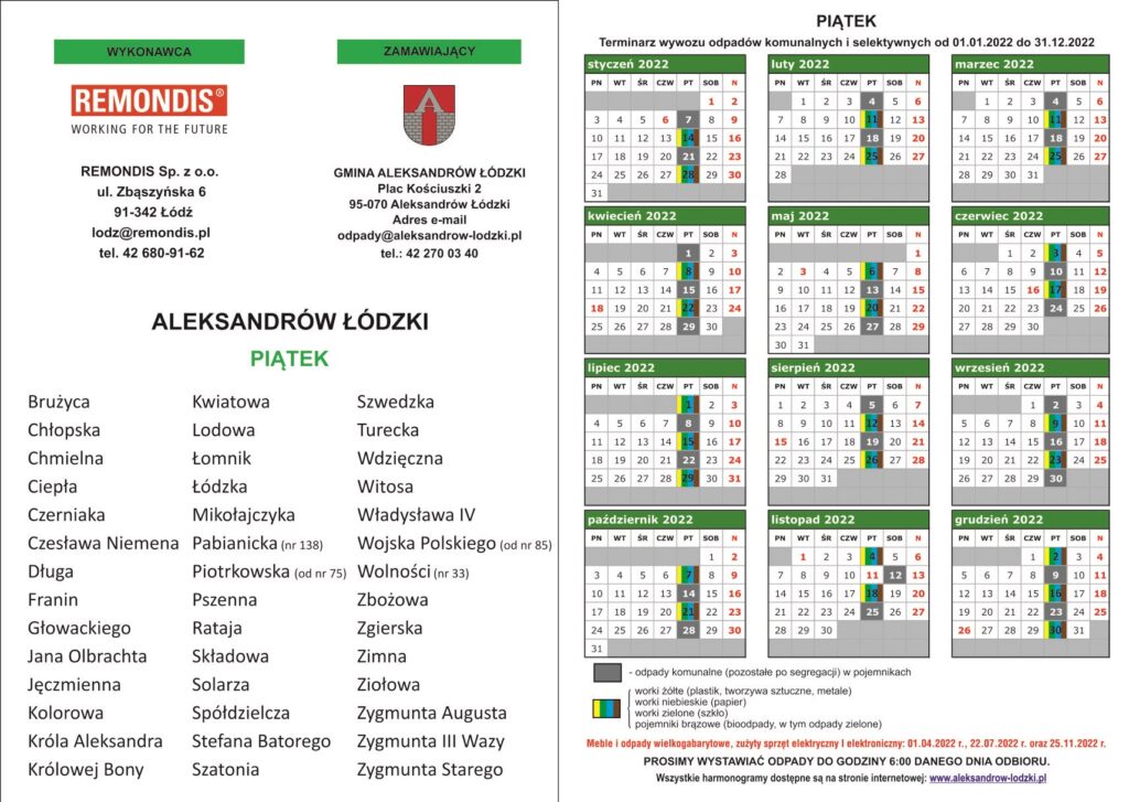 Odbiór odpadów z terenu miasta Aleksandrów Łódzki: